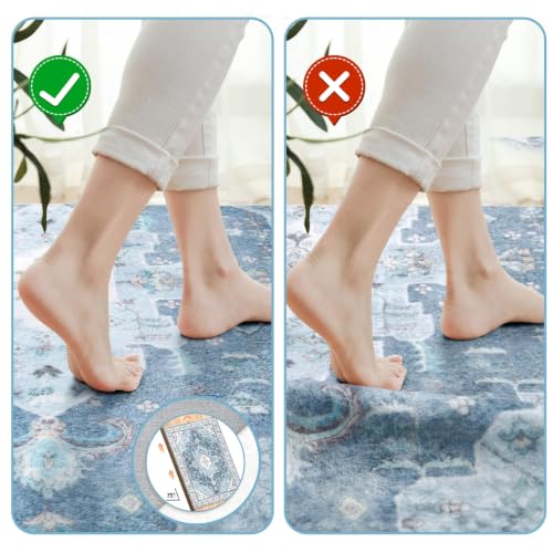 5x7 Washable Non Slip Boho Area Rug for Living Room (Vintage Blue / 5' x 7' (Rectangular))