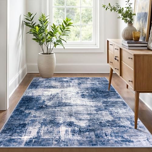 Abstract Area Rug 4x6 Ft Washable Rugs for Entryway Indoor (Navy/Grey/White / 4' x 6' (Rectangular))