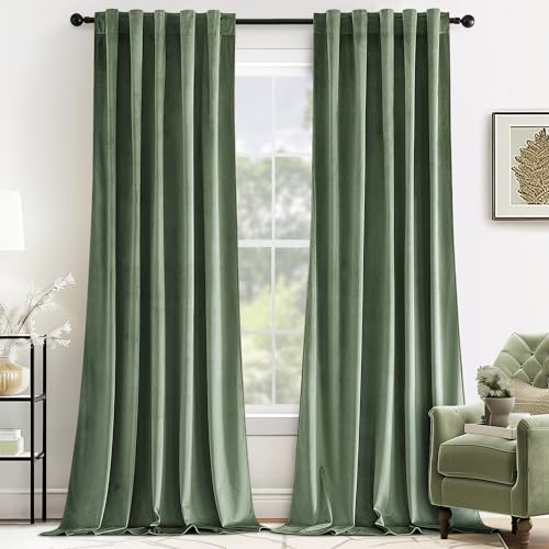 Sage Green Velvet Curtains 52x108 inches Luxury Blackout Curtains (Sage Green / 52"W x 108"L (Pack of 2))