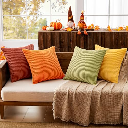 Fall Decorative Throw Pillow Covers Yellow Orange Rust 20x20 (20" x 20" (Pack of 4) / Yellow Orange)