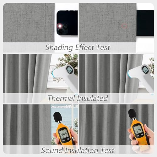 100% Blackout Linen Curtains 72 Inch Length 2 Panels Set for Living Room Bedroom Back Tab Thermal Insulated Black Out Linen Drapes Room Darkening Window Curtains (Dark Grey / 52"W x 72"L (Pack of 2))