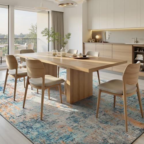 Living Room Rug 5x7 Blue Area Rug Machine Washable Boho Rug Non Slip Abstract Vintage Indoor Large Rugs for Bedroom (Blue / 5' x 7' (Rectangular))
