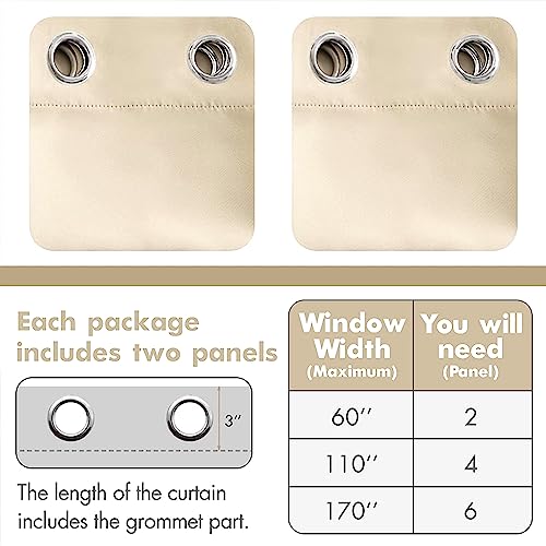 Cream Beige Blackout Bedroom Curtains Drapes 90 Inch Long 52"x90" (Cream Beige / 52"W x 90"L (Pack of 2))