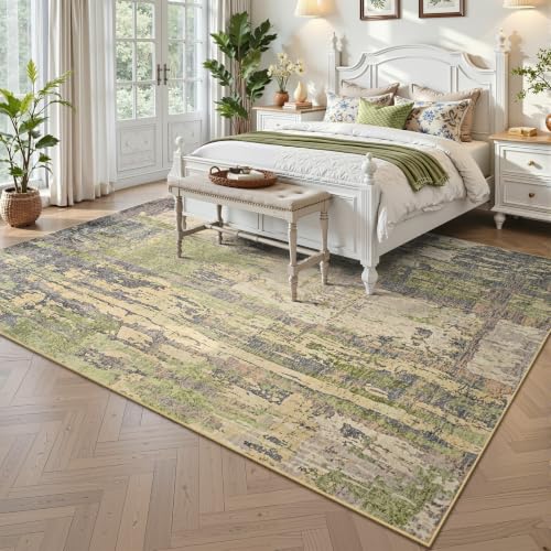Abstract Area Rug Modern Washable Rug Soft Non Slip Rug Low Pile for Bedroom Living Room Dining Room Green 6x9 Feet (Green / 6' x 9' (Rectangular))