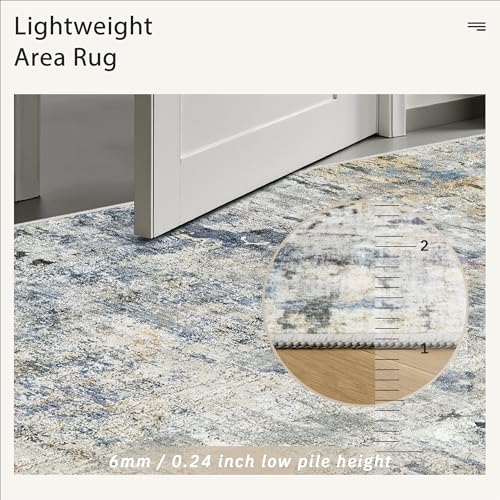 Abstract Area Rug 6x9 for Living Room Washable Rugs Blue (Blue/Yellow / 6' x 9' (Rectangular))