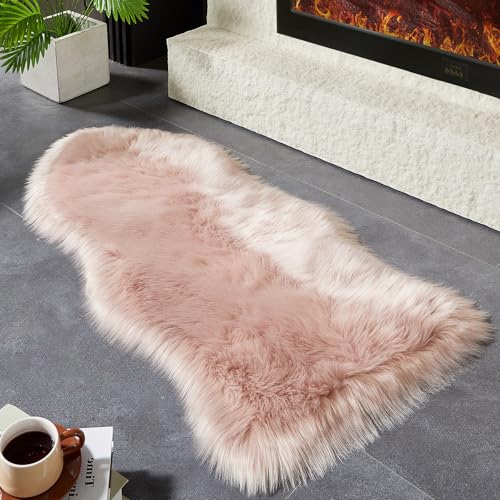 Faux Fur Rug Pink Area Rug (2' x 4' (Sheepskin) / Pink)