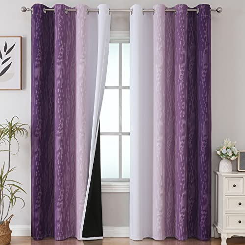Purple and Greyish White Ombre Blackout Curtains for Bedroom 108 Inch Long (Purple and Greyish White / 52"W x 108"L (Pack of 2))