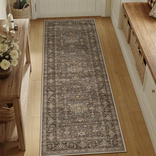 2'6x12 Dark Brown Vintage Runner Rug (Brown / 2'6" x 12' (Runner))