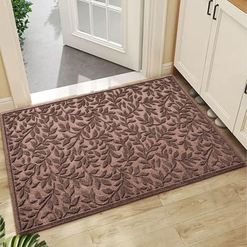 Sturdy Front Entrance Doormats (2'8" x 3'11" (Rectangular) / Leaves Brown)