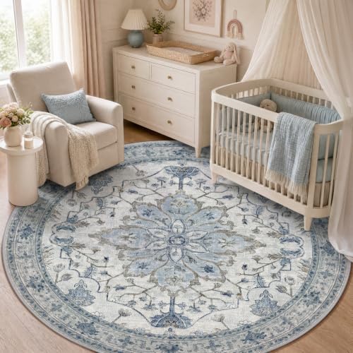 Washable Area Rug (Blue/White/Gray / 5' (Round))