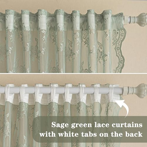 Sage Green Lace Curtains 54 Inch Length Vintage Short Curtains (Sage Green / 50"W x 54"L (Pack of 2))