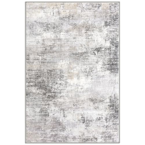 Abstract Area Rugs 5x7 Ft Washable Rugs for Living Room (Ash Grey/Beige / 5' x 7' (Rectangular))