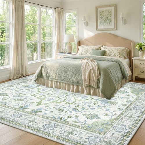 Washable Area Rug (Green/White/Blue / 8' x 10' (Rectangular))