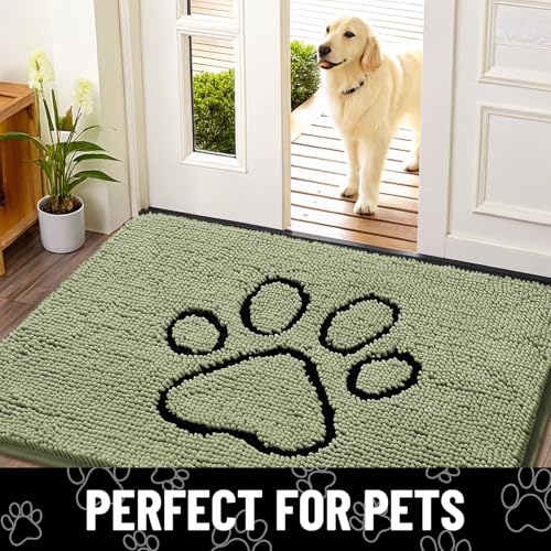 Dog Door Mat for Muddy Paws (30"X20" / Sage Green and Black)