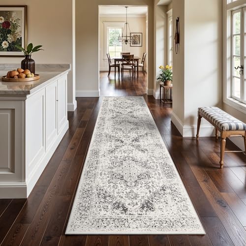 3x12 Washable Hallway Runner Rug (Distressed Grey / 3x12)