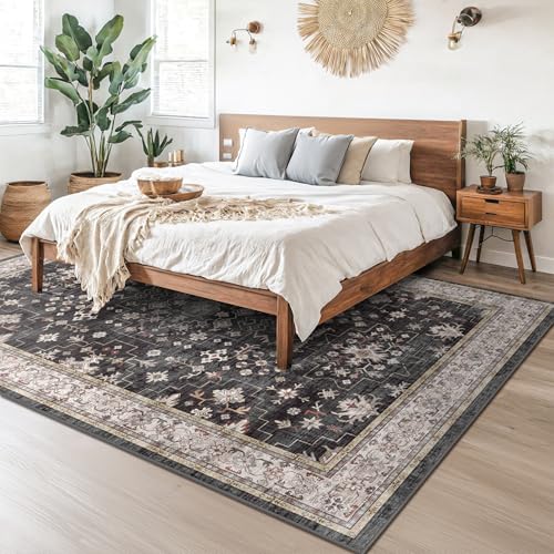 Black Boho Rug for Living Room 8x12 (8' x 12' (Rectangular) / Ashen / Multi)