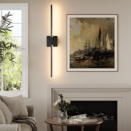 Black Walnut Rechargeable Wall Sconce with Remote Control 40 Inch (Black & Walnut / 40 Inch(2 Pack))