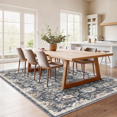 Amada 6x9 Washable Area Rug for Dining Room (6' x 9' (Rectangular) / Blue/Brown)