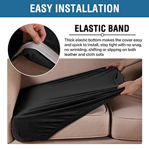 Velvet Stretch Couch Cushion Cover Plush Cushion Slipcover for Chair Loveseat Sofa Cushion Furniture Protector Seat Cushion Sofa Cover (Black / 2 Cushion Sofa)