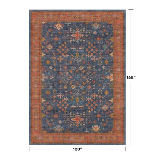 Boho Navy Blue 10x14 Area Rug for Living Room (10' x 14' (Rectangular) / Blue / Terracotta)