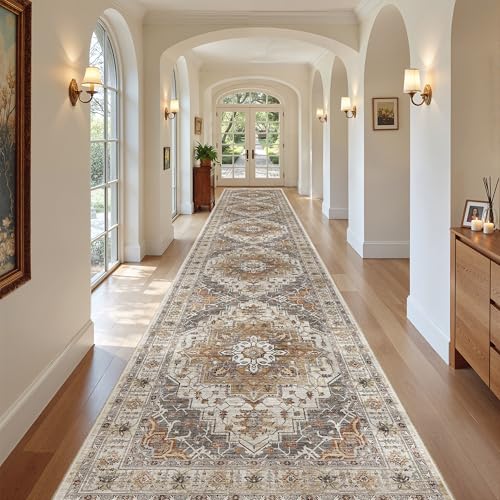 Hallway Runner Rug 3x18 Washable Kitchen Runners 18ft (Turmeric/Grey / 3' x 18' (Runner))