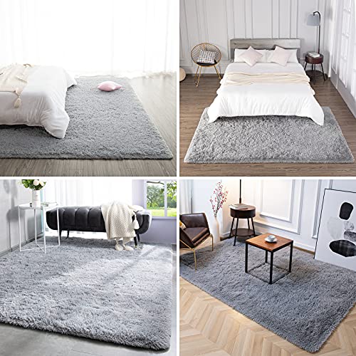 Super Soft Shaggy Rugs Fluffy Carpets (5' x 8' (Rectangular) / Grey)