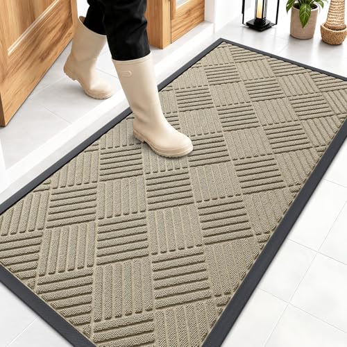 Front Door Mat Outside Entrance 47x23 (47" X 23" / Beige Diamond)