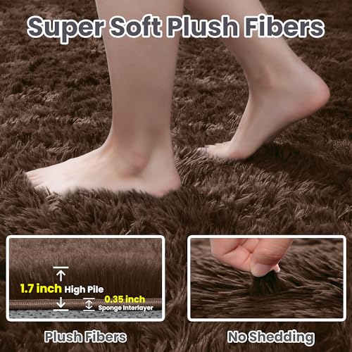 4x6 Fluffy Shag Area Rugs for Living Room Bedroom (Brown / 4' x 6' (Rectangular))