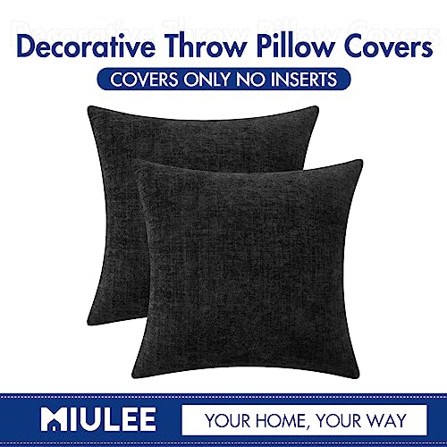 Soft Chenille Throw Pillow Covers Black 16x16 Inch Pack of 2 (16" x 16" (Pack of 2) / Black)