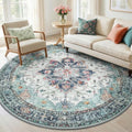 Washable Area Rug (Teal Green/White/Navy / 6' (Round))