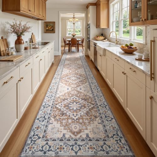 2'6" x 14' Hallway Kitchen Washable Runner Rug (Floral Brown / 2'6 x 14' (Runner))