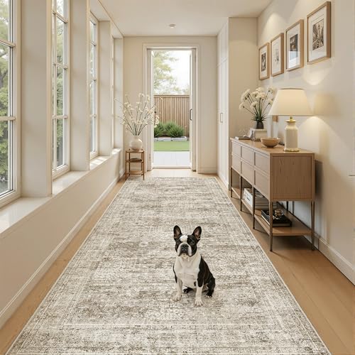 Washable 4x8 Hallway Runner Rug Non (Brown / 4' x 8' (Runner))