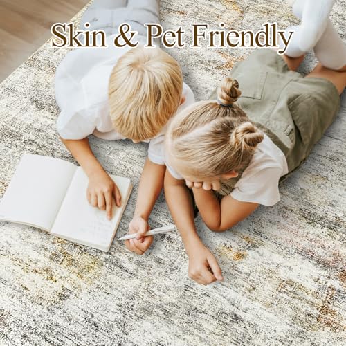 Washable Area Rug 8x10 Large Soft Living Room Rugs Grey (Grey/Rust / 8' x 10' (Rectangular))