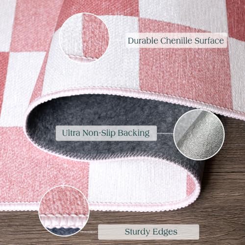 Front Door Mat Outside Entrance (Checkered - Pink / White / 2' x 3' (Rectangular))