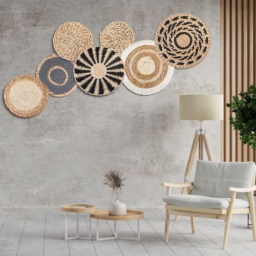 7 Pcs Boho Wall Baskets Woven Seagrass Round (Classic)