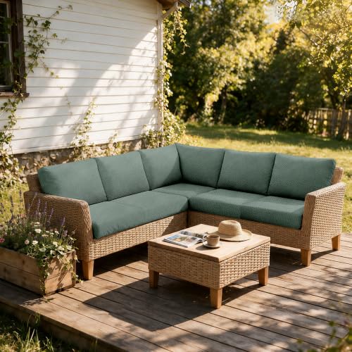 8PCS Patio Cushion Covers.Patio Furniture Couch SeatSlipcovers (Green / 8PCS)