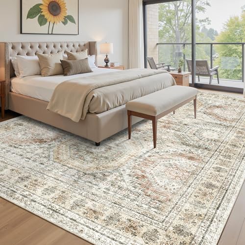 10x14 Area Rugs for Living Room Washable Rug Non (Brown/Pink / 10' x 14' (Rectangular))