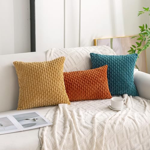 Set of 4 Teal Decorative Throw Pillow Covers 18x18 Inch Corduroy Pillow Covers for Bed Couch Sofa Living Room Soft Square Cushion Cases (Teal / 18" x 18" (Pack of 4))
