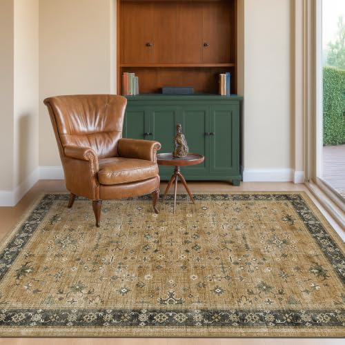 Boho Earth 4x6 Large Entryway Rug (4' x 6' (Rectangular) / Rustic Brown / Charcoal Olive)