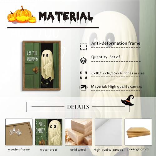 Funny Halloween Bathroom Wall Art (Cute Ghost Bathroom / 10"L x 8"W)