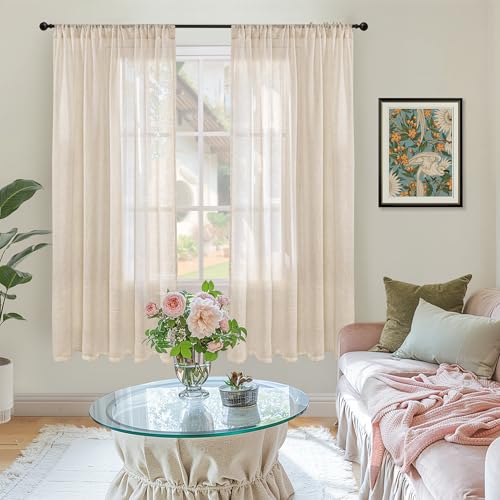 Natural Linen Curtains 63 Inches Long for Bedroom Windows (Natural / 42"W x 63"L (Pack of 2))