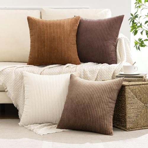 Fall Corduroy Decorative Throw Pillow Covers Brown Series 24x24 (24" x 24" (Pack of 4) / Brown)
