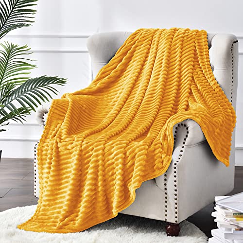 Ribbed Mustard Yellow Fleece Throw Blanket for Couch (Mustard Yellow / Throw XL(50"x70"))