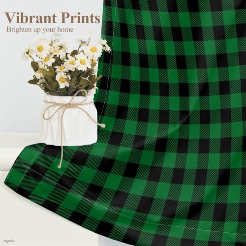 53 x 96 Inch Linen Buffalo Plaid Check Curtains Blackout Room Darkening Thermal Insulated Black Green Buffalo Checkered Window Drapes Farmhouse Bedroom Living Room Pocket Tab Curtain 2 Panels (Deep Green / 53"W x 96"L (Pack of 2))
