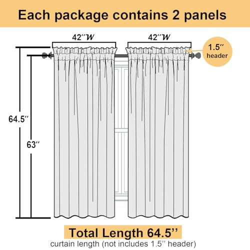 Light Pink Sheer Curtains 63 Inch Length 2 Panels Set (Light Pink / 42"W x 63"L (Pack of 2))