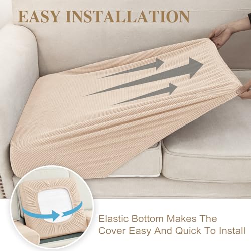 Couch Cushion Cover Loveseat Cover or 2 Seat Sofa Cover Washable Stretch Sectional Sofa Slipcover (Natural / Loveseat Cover)