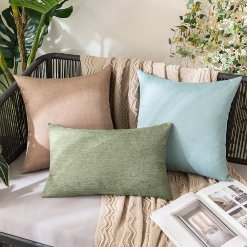 Decorative Outdoor Pillow Covers Lumbar Waterproof 12x20 Gray Green (20" x 12" (Pack of 2) / Gray Green)