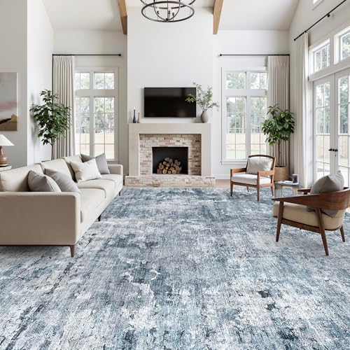10x14 Area Rugs for Living Room Washable Rug Abstract Blue (Blue/Grey / 10' x 14' (Rectangular))