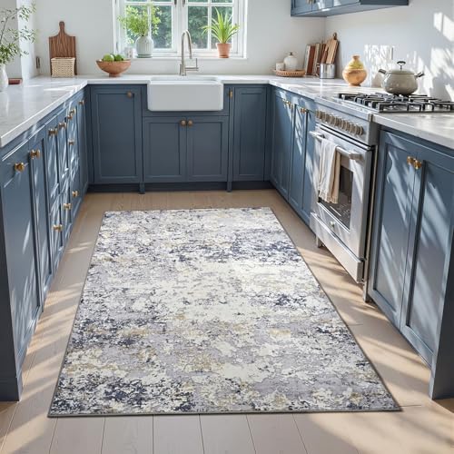 4x6 Washable Non Slip Abstract Area Rugs for Bedroom Living Room (Blue White Gold / 4' x 6' (Rectangular))