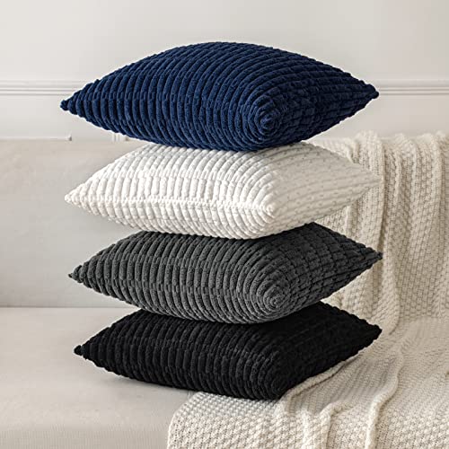 Corduroy Decorative Throw Pillow Covers 18x18 Navy Blue Pack of 2 (Dark Blue / 18" x 18" (Pack of 2))